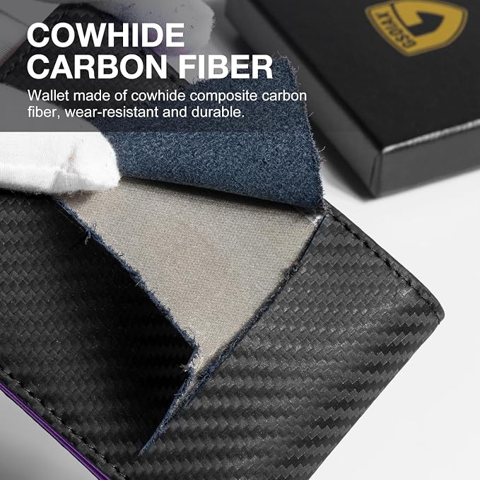GSOIAX Slim Wallet for Men Rfid Blocking Leather Bifold Front Pocket Carbon Fiber Men's Money Clips Credit Card Holder With Gift Box - Image 4