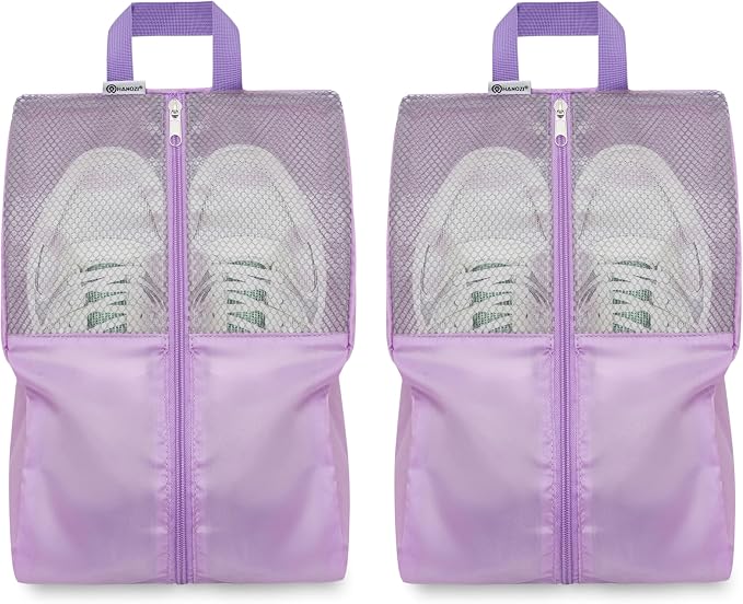 Shoe Bags For Travel, Used As For Storage or Shoe Travel Bag, Space Saving When Travelling With This Travel Shoe Bags For Packing, Sneaker Bag. (Light Purple, 2 Pack, Large) by HANOZI