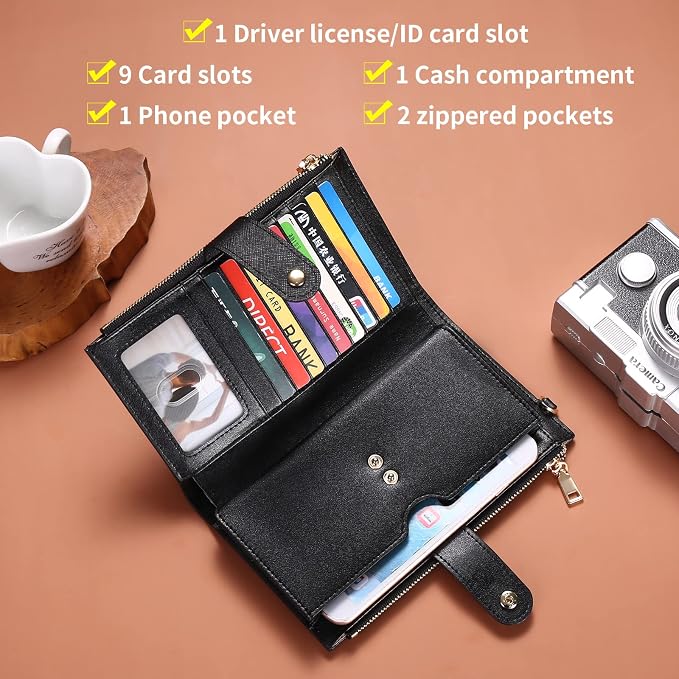 Wallets for Women Trifold Wristlet Wallets Large Capacity RFID Blocking Ladies Purse Credit Card Holder - Image 4