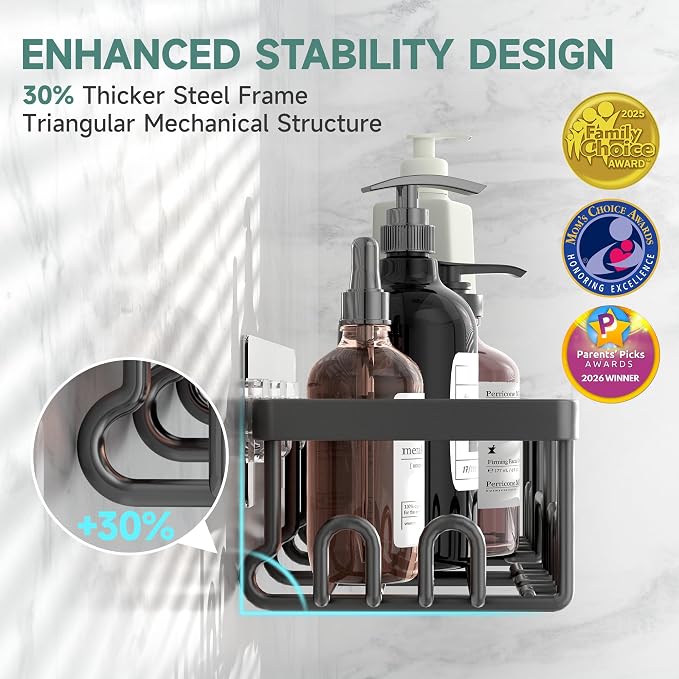 Veken Shower Caddy 6-Pack, Bathroom Organizers and Storage Shelves, Black | Advanced Rustproof Design, Large Capacity, No Drilling, Adhesive Rack with Soap Holder, Wall-Mounted Kitchen & Home Decor - Image 2