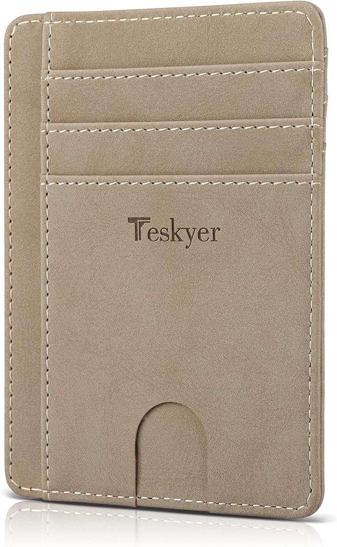 Teskyer Slim Minimalist Wallet for Men, RFID Front Pocket Card Holder | Ultra Slim Front Pocket Design, 8 Card Slots, RFID Protection, Smooth Faux Leather for Everyday Carry by TESKYER