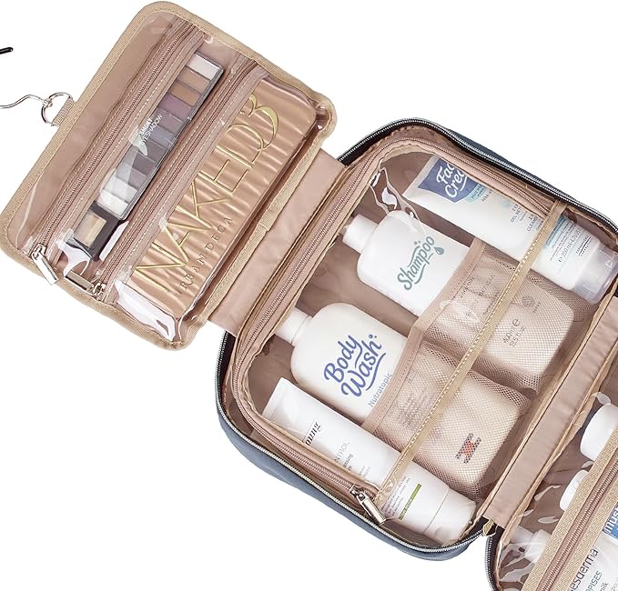 NISHEL Travel Toiletry Bag for women, Portable Hanging makeup Organizer | for Travel-Sized Shampoo, Conditioner, Brushes Set, makeup Accessories, Large Size, Aegean-Blue - Image 4
