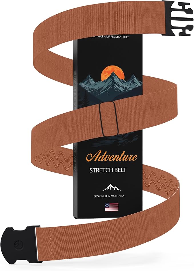 Unisex Adventure Stretch Belt, 1.30" Width, Non Slip, Travel Friendly Buckle. Designed in USA. by ONE-BELT
