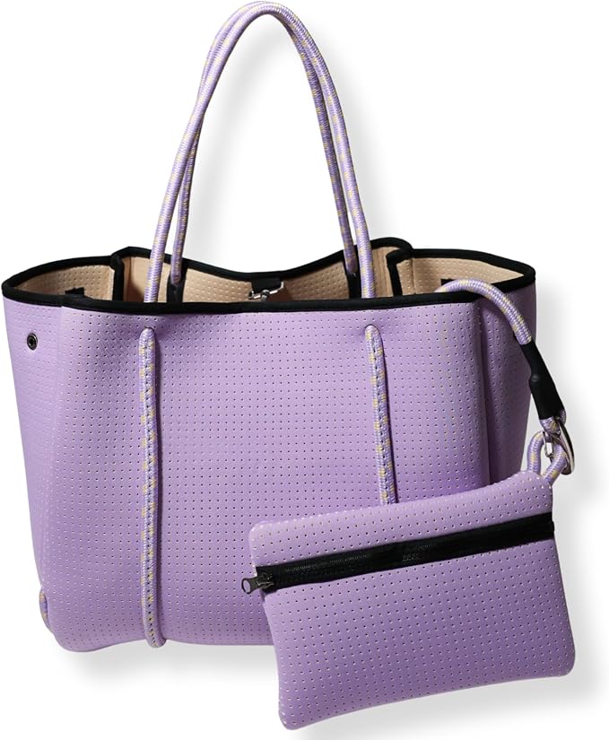 POPUPS Large Neoprene Tote Bag for Women - Everyday Designer Handbag for Travel Work and Beach with Pockets and Zipper Pouch by POPUPSBrand