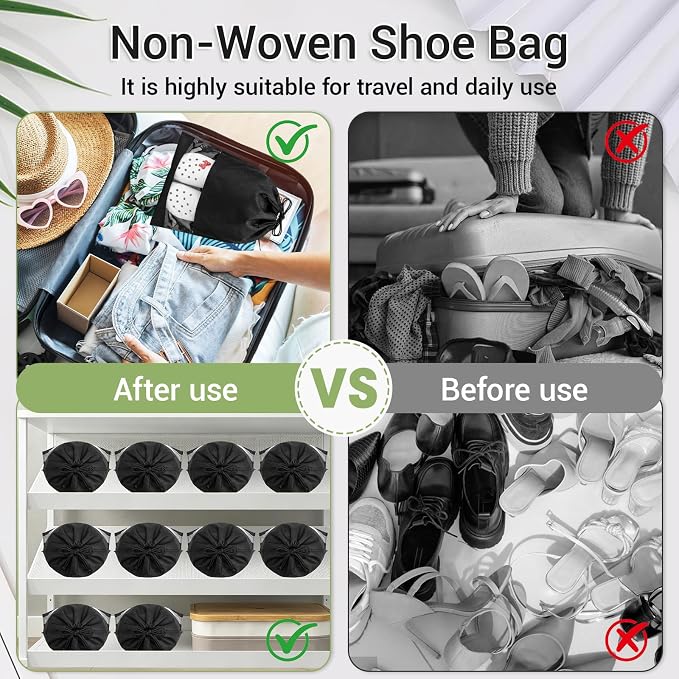 Travel Shoe Bags Non-Woven, Large Shoe Bags for Packing with Clear Window | 17.3" X 12.6" Dustproof Drawstring Travel Shoe Storage Bags Travel Essentials for Men & Women - Image 5