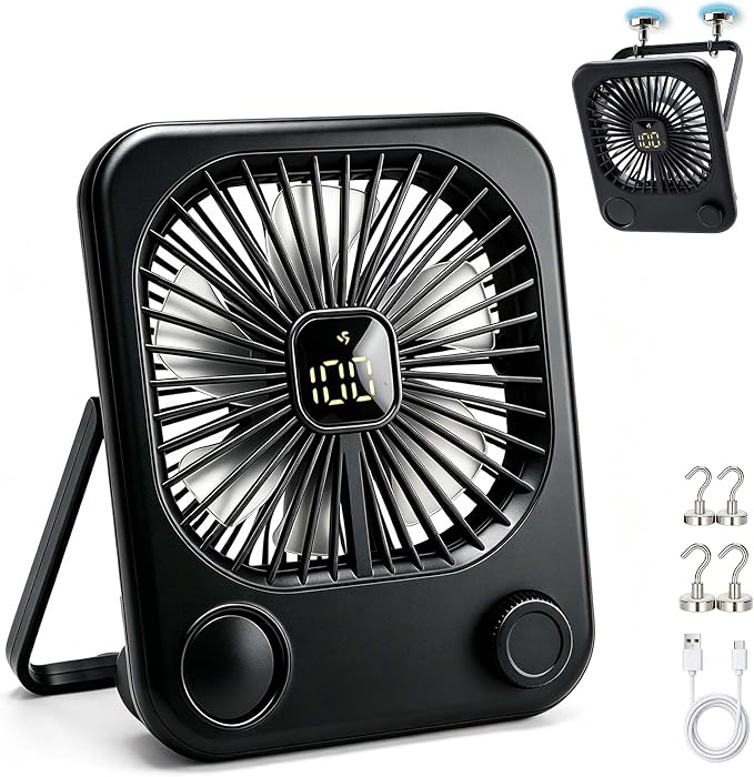 5000mAh Magnetic Cruise Ship Approved Fan,Up to 18H Adjustable Travel Fans with 100-Speed,LED Display 4 Magnetic Hooks,Ultra-Slim USB Rechargeable Portable Fan,Cruise Essentials 2026 for Travel by NOVALUNAE