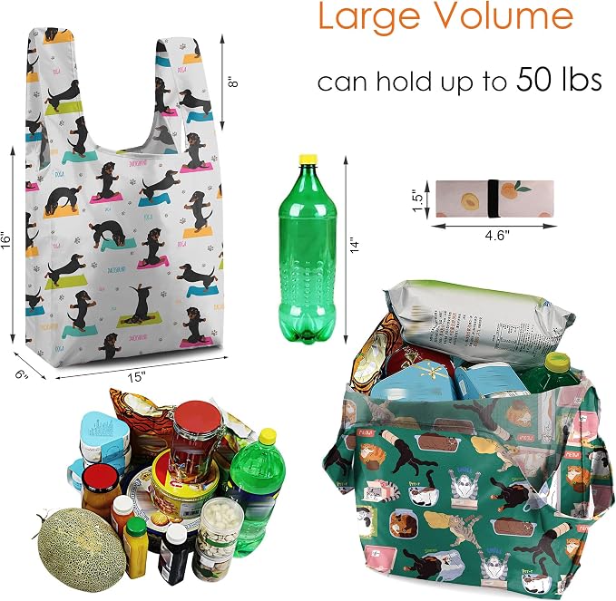 BeeGreen Geometry Reusable Grocery Bags Bulk Gifts 10-Pack - Large Tote with Zipper Pouch | Foldable & Washable Polyester Shopping Bags Heavy Duty Flower Lover Gifts Reusable Bag With Handles - Image 2