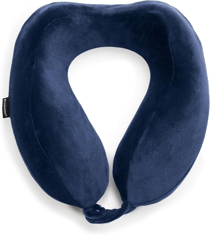 Brookstone Neck Travel Pillow Lightweight Contoured Memory Foam Support | Structured Shape Keeps Your Head Aligned While Seated, Soft Fleece Cover Feels Gentle Against Skin on Flights or Car Rides by Unknown