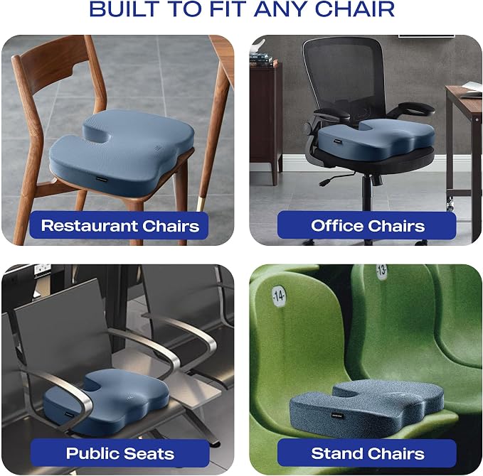 Skechers Memory Foam Seat Cushion,Office Chair Cushion for Tailbone Pain Relief,Butt Pillow for Office Chair,Car seat Cushion,Computer Desk,Long Sitting Office Workers,and Car Drivers,Blue - Image 7