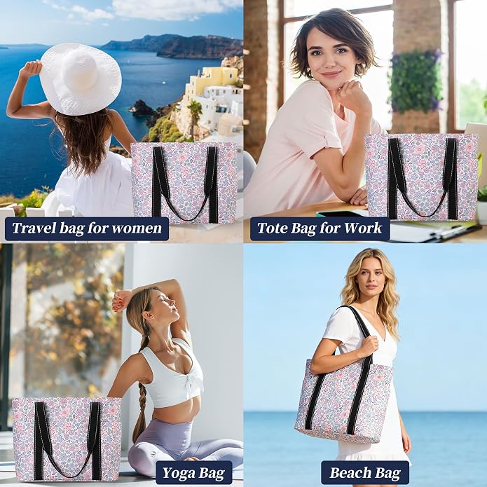 Tote Bag for Women with Laptop Compartment & Cup Holder,Nylon Bag for Work,Travel,Gym,Beach,Teacher,Nurse,School,Mom - Image 2