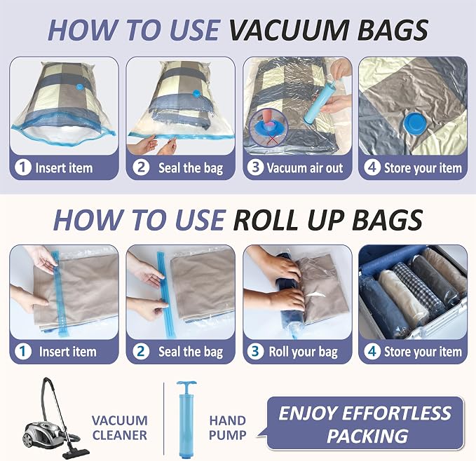 Cozy Essential Vacuum Storage Bags, 80% Compression Vacuum Seal Space Saver Plastic Packaging Bags for Clothes, Blankets, Pillow, Bedding, Comforters, Sealer Clothing Storage,25 Combo - Image 7