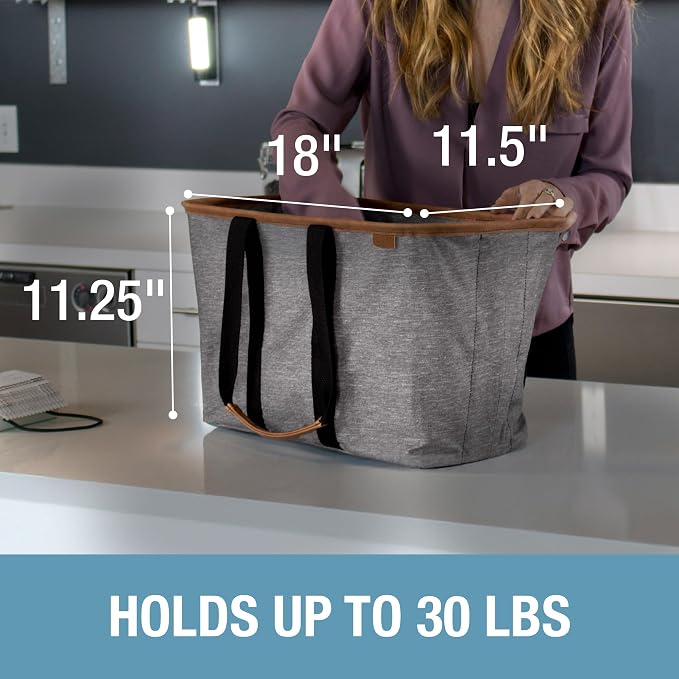 CleverMade Collapsible Tote LUXE, 30L Structured Tote Bag with Handles | Pack It All Without the Floppy-Bag Fight | Steel Rim Stays Open, Soft Grips Carry 30 lb, and Tote Folds to 1.5 Inches - Image 5