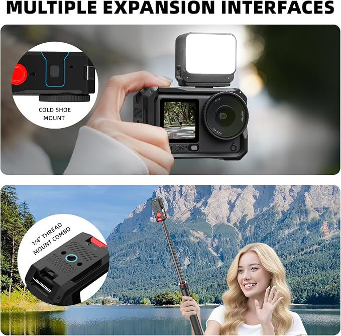 BRDRC Action 6 Camera Cage + Screen Protector+ Carrying Case (for Frame) Accessories Kit, Protective Metal Cage Portable PU Hard Bag Tempered Glass Lens Film for DJI Osmo Action 6 Protective Bundle - Image 5