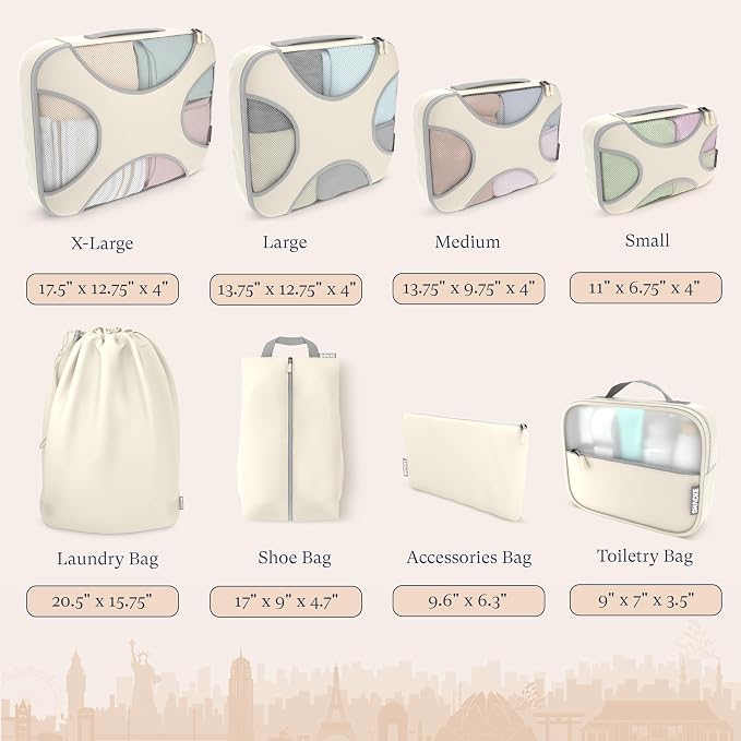 Shacke 8 Set Packing Cubes for Travel, Shoe & Toiletry Bags (Sand) | Complete Suitcase Organizer Bags Set: 4 Luggage Packing Cubes + Laundry, Shoe, Toiletry & Accessories Bags for Any Trip - Image 4