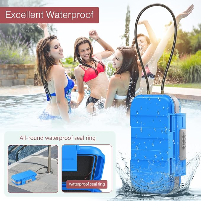 LOFICOPER Portable Safe Box with Combination Lock, Waterproof Security Case with Removable Chain for Travel, Hotel, Beach, Riding, Small Personal Lockbox, Blue - Image 3