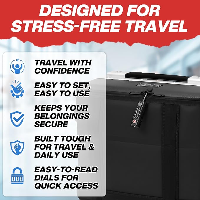 TSA Approved 3 Digit Combination Lock for Luggage, Travel Gun Case, Silver - Image 2