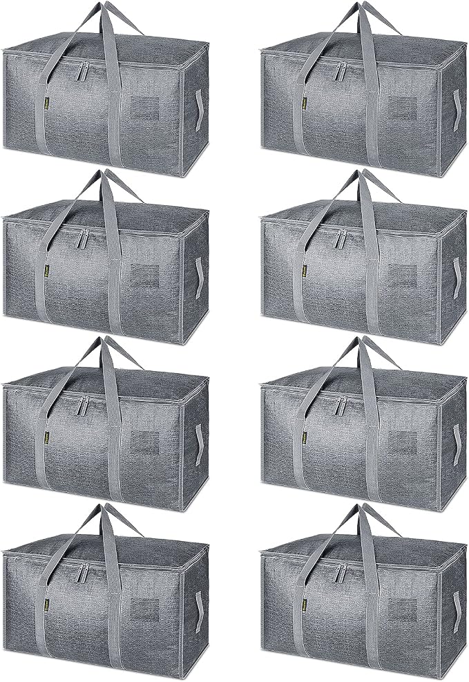 BALEINE 8-Pack Oversized Moving Bags with Reinforced Handles, Heavy-Duty Storage Tote for Clothes, Moving Supplies (Winter Grey, 8-Pack) by BALEINE