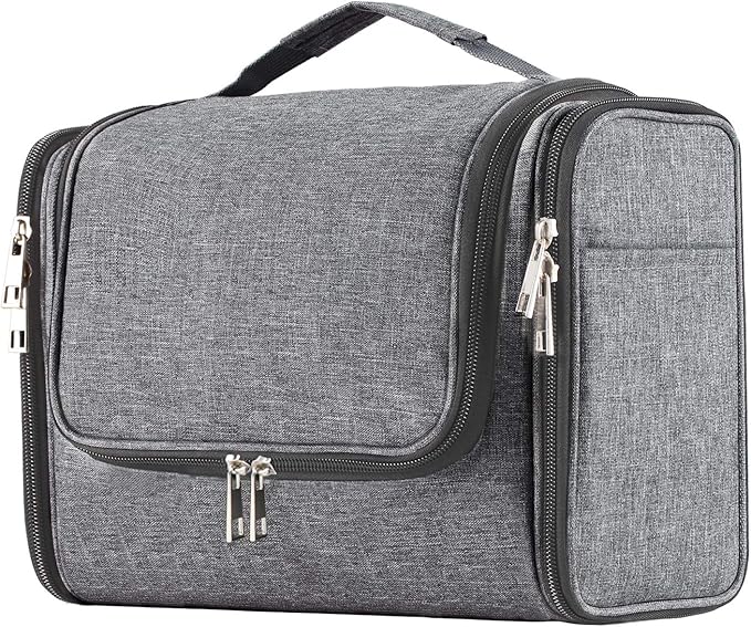 Buruis Hanging Toiletry Bag for Women and Men, Cosmetic Bag, Oxford Gray | Honeycomb Nylon Design, Large Capacity, Dual Zippers, Sturdy Hanging Hook, Full-Size Toiletry Storage, Cosmetic Essentials by KeepYourBathroomKitchenandHomeOrganized