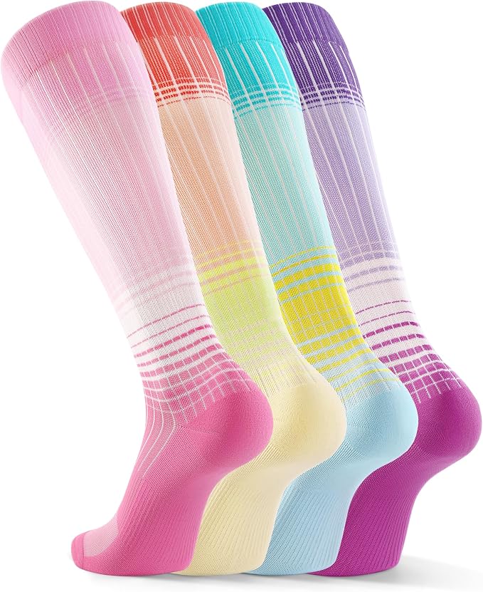 FITRELL 4 Pairs Compression Socks for Women & Men, 15-20mmHg Circulation Support for Athletic Travel Daily Wear - Image 8