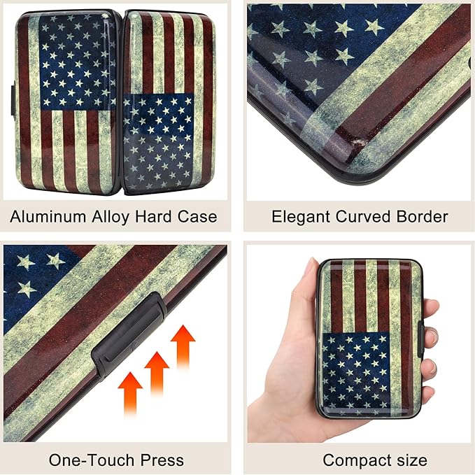 Mini RFID Aluminum Wallet Credit Cards Holder Business Card Case Metal ID Case for Men Women (Flag) - Image 3