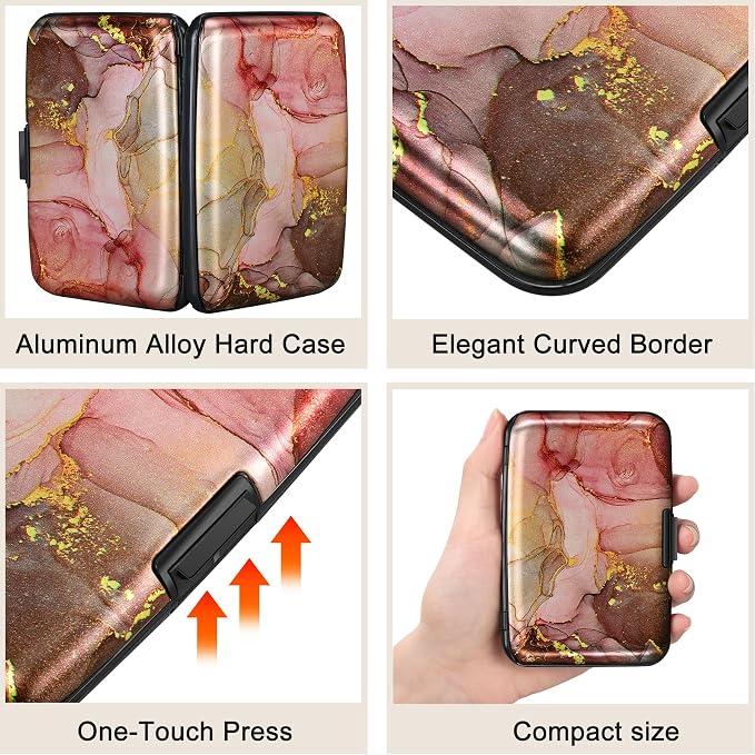 Mini RFID Aluminum Wallet Credit Cards Holder Business Card Case Metal ID Case for Men Women（Pink Grey Marble - Image 3