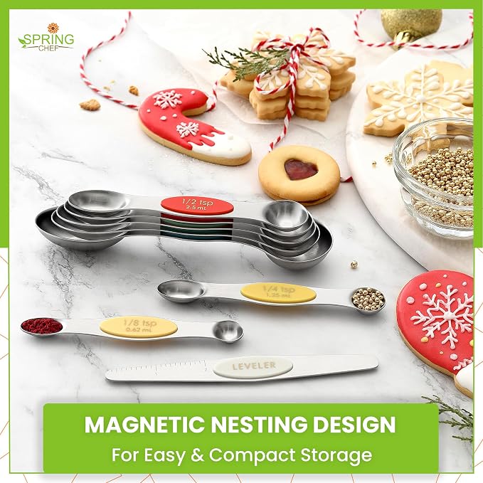 Spring Chef Stainless Steel Magnetic Measuring Spoons Set of 8, Very Merry | Dual Sided Metal Teaspoon & Tablespoon Measuring Spoons with Leveler for Dry & Liquid Ingredients, Fits in Kitchen Spice Jars - Image 4