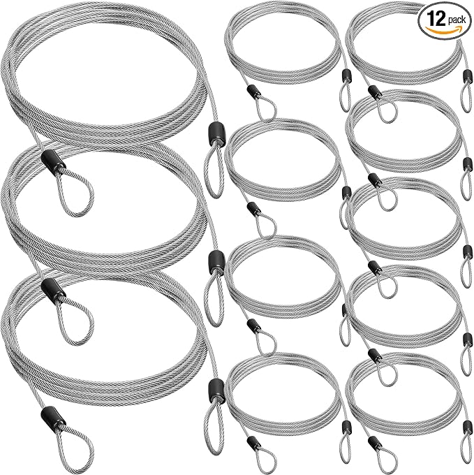 12 Pack Security Cable Luggage Lock with Loops 7 ft 3mm Braided Steel Coated Bike Cable Wire Double Loop Anti Theft Safety for U Lock, Padlock and Disc(Clear) by Fiada