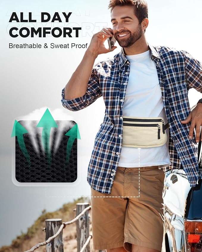 VULKIT Money Belt for Travel, Hidden Passport Holder, Anti-Theft Travel Wallet Under Clothes, RFID Blocking Waist Pouch, Undercover Fanny Pack, Cream White - Image 6