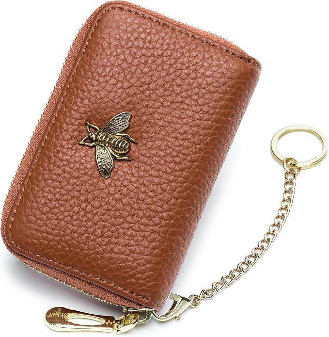 imeetu RFID Credit Card Holder, Small Card Wallet Women, Leather Card Case | Genuine Leather Women's Card & id Cases, Change Coin Purse with Zipper Keychain id Window, 20 Colors & 3 Styles, Daily, Gifts by imeetu