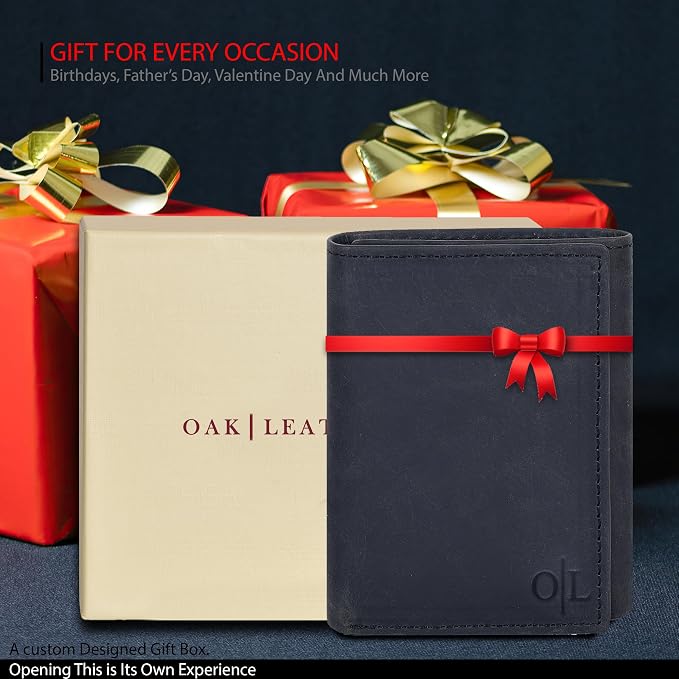 Real Leather Mens Trifold Wallet RFID Blocking Slim Minimalist Front Pocket - Thin & Stylish with ID Window in Gift Box - Image 7