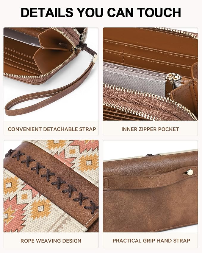 BOSTANTEN Wristlet Wallets for Women RFID Large Capacity Clutch Wallet | 24 Card Slots, 2 Zipper Pockets, Phone ＆ Card Holder, Zip Around, Hand Strap, Vegan Leather, Great Gifts - Image 3