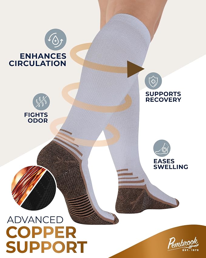 Pembrook 3 Pairs Copper Mens Compression Socks 20-30 mmHg, Running, Hiking, Athletic Cycling, Travel | Circulation Support - Image 2