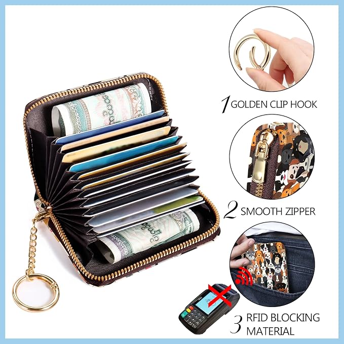 Blusabaca Women Credit Card Holder, Small RFID Wallet with Wristlet Strap | Removable Keychain, Case with Zipper, Vegan PU Leather, Cash Coin Pocket, Business Accordion Purse, Ladies Female Gift - Image 5