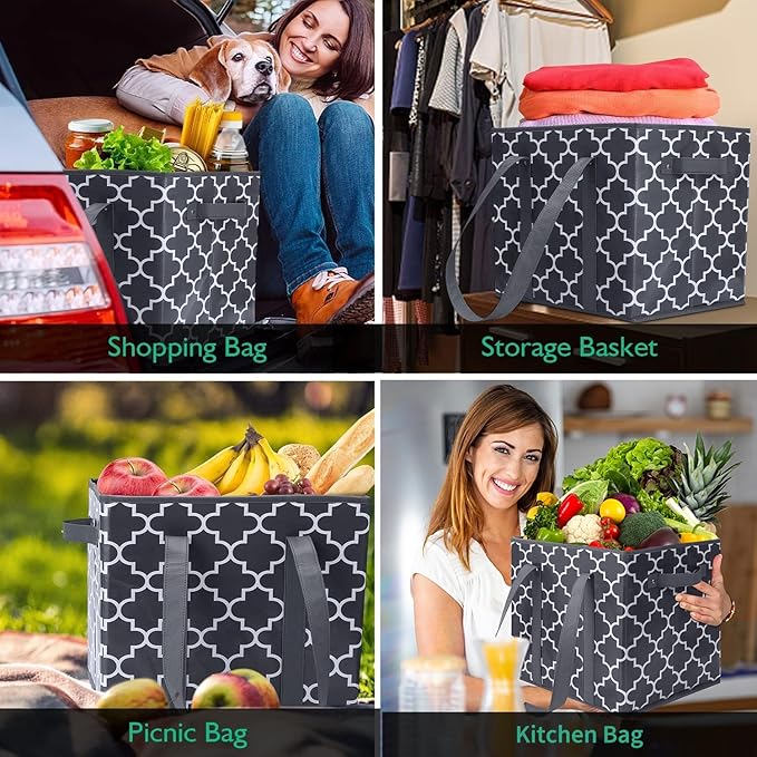 WISELIFE Reusable Grocery Bags 3-Pack Foldable Washable Large Storage Bins, Dark Grey - Image 2