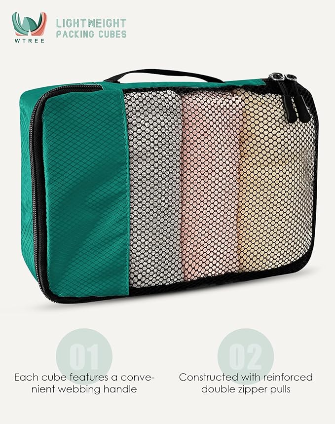 WTREE 4-Piece Packing Cubes Travel Accessories Set for Suitcases - Luggage Organizer Bags with Double Zipper - Mesh Top - Large - Green - Image 4