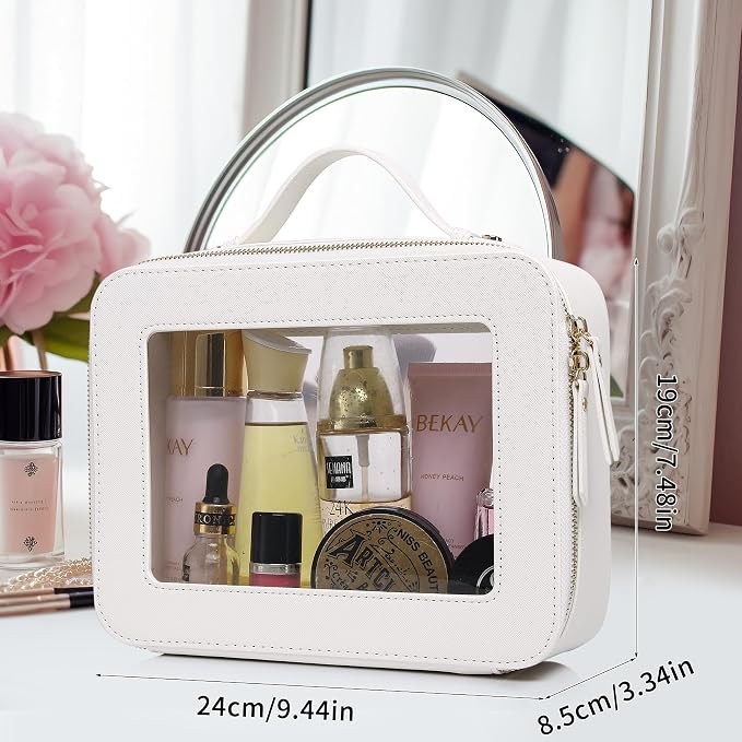 Pinkmik Clear Makeup Bag, (White, L) | Mahjong Tiles Bag ,Travel Cosmetics and Toiletries Case, Portable Makeup Organizer,Car Bag with Zipper,Waterproof, - Image 3