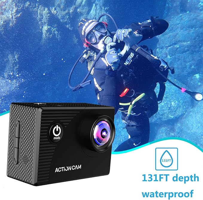 Xilecam Action Camera 1080P 30fps Sports Camera 40m/131ft Underwater Waterproof with 2 Batteries and Multi-Function Accessory - Image 3