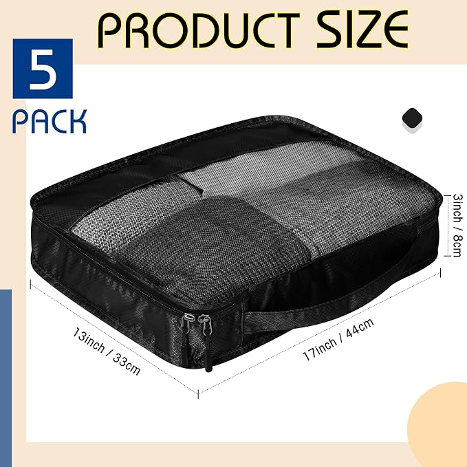 5 Pcs Packing Cubes for Suitcase Large Travel Cubes Carry on Luggage Organizer Bags for Clothes Accessories(L,Black) - Image 2
