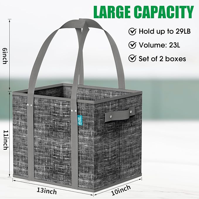 Fab totes Reusable Grocery Bags, Large Foldable Shopping Tote Bags with Reinforced Handles & Hard Bottom,2 Pack, Black - Image 3