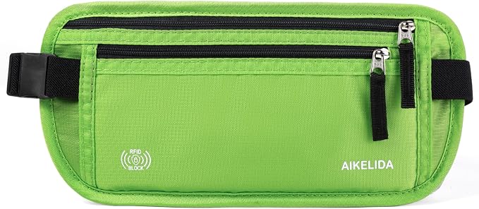 RFID Blocking Money Belt - Passport Holder & Travel Wallet, Slim Hidden Fanny Packs for Women Men - Green by AIKELIDA