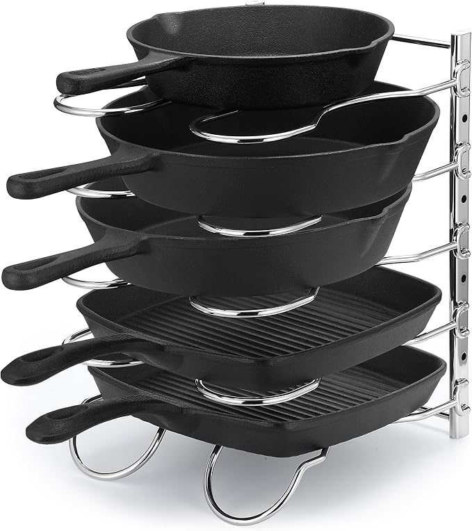CAXXA Heavy Duty Pan Rack, Pot Lid Rack, Kitchen Cabinet Pantry Cookware Organizer Rack Holder with 5 Adjustable Dividers, Chrome by CAXXADIRECT