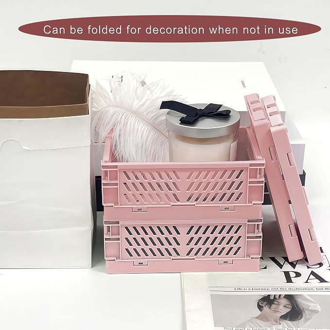 6 Pack Mini Foldable Small Plastic Baskets for Organizing and Storage，Collapsible Storage Crates,Mini Bins for Home Kitchen Bedroom Bathroom Office (Pink, Small 6x4x2.2) - Image 7