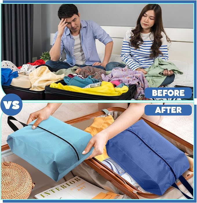 6 Pcs Travel Shoe Bags with Zipper Nylon Portable Waterproof Suitcase Shoe Organizer Packing for Golf(L,Blue) - Image 5