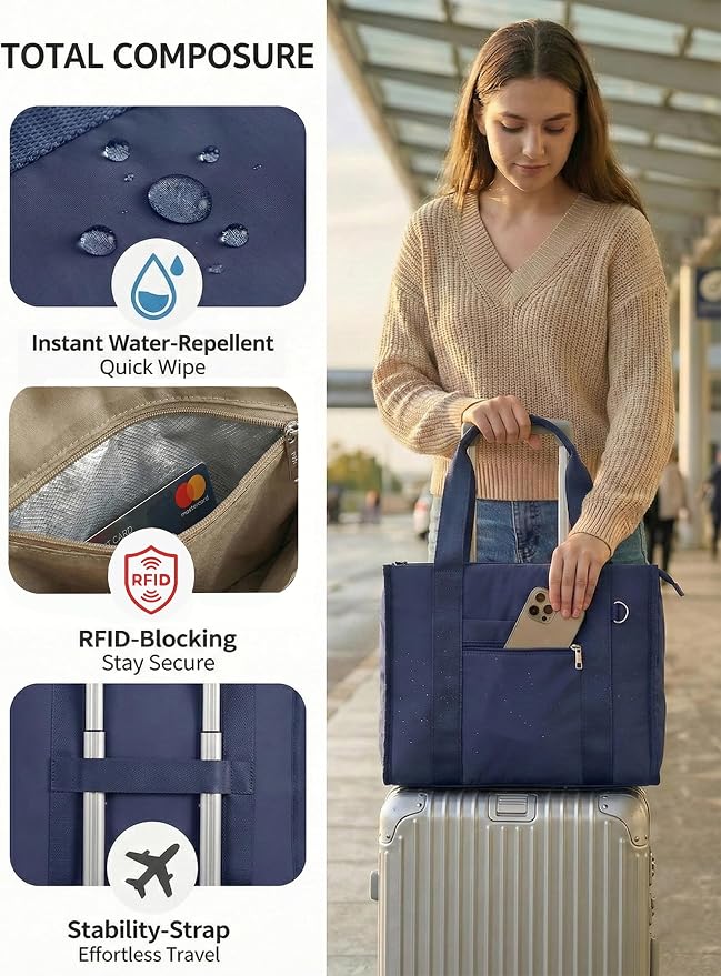 Work Tote Bag for Women, Lightweight Puffer Tote Crossbody with Zipper | Travel Utility Tote Multi-Pocket, RFID Pocket, Large Capacity, Luggage Sleeve, Shoulder Bag for Office, Daily, Gym, Teacher - Image 5