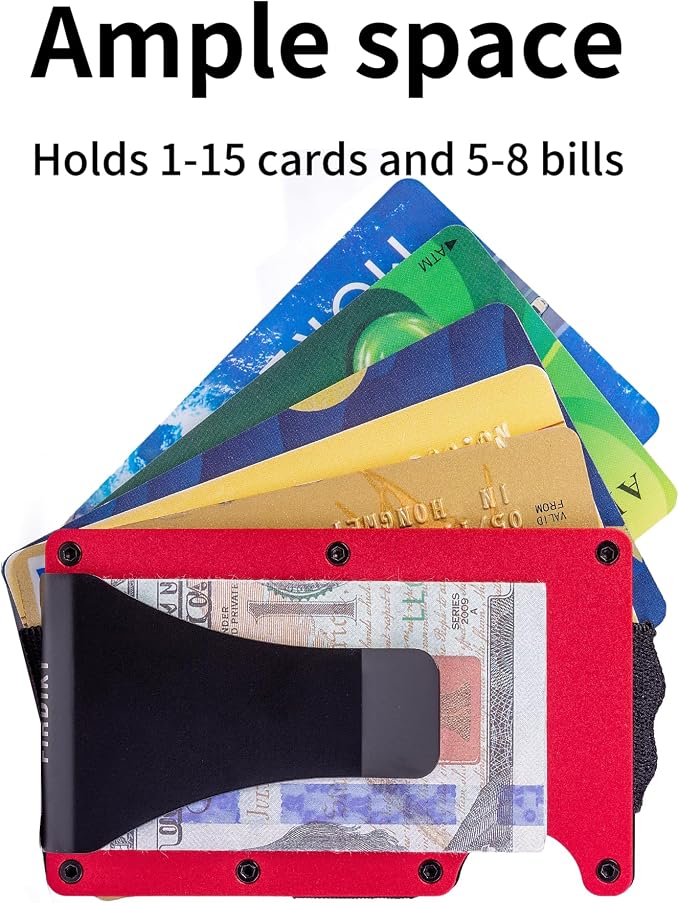 Minimalist Wallet for Men, Slim Metal RFID Blocking Wallet Credit Card Holder Money Clip & Cash Strap, Scratch-Resistant Holds 15 Cards,Ideal Gift for Men | Matt Red - Image 3