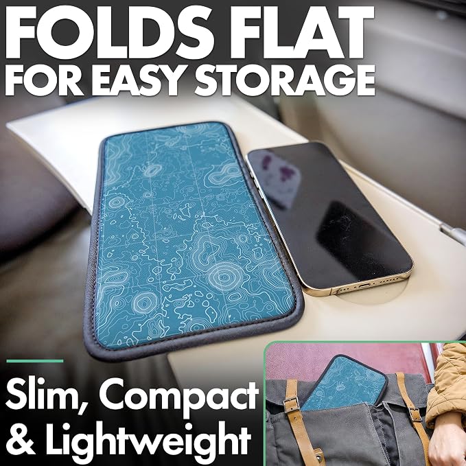 Airplane Phone Holder - Foldable Phone Stand for Plane Travel | Aluminum Build, 9 x 5 in. Topography, Tabletop Mount Desk, Plane Tray Seat back, Treadmill, Fits iPhone Cell Phone - Image 4