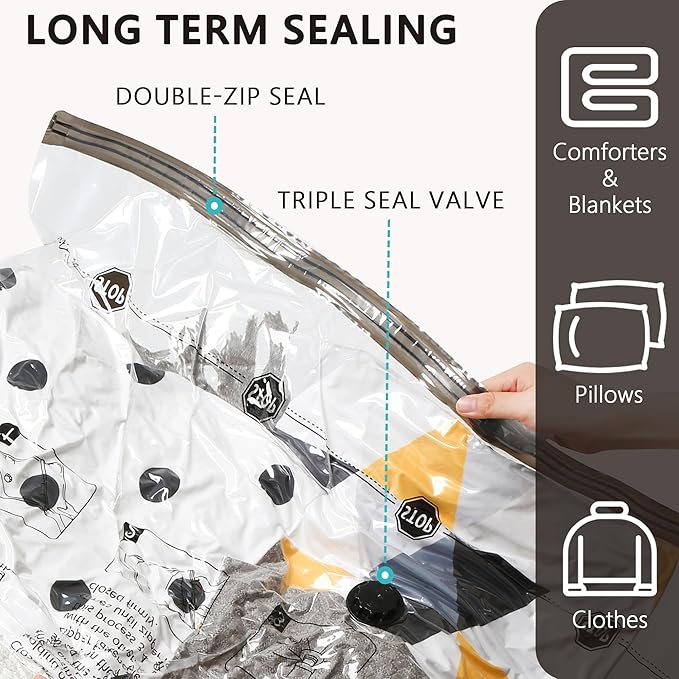Vacuum Seal Bags for Clothing Travel and Home Storage, Travel Vacuum Bags with Electric Pump, Space Saver Compression Packing Cubes for Luggage Suitcase Bedding Blankets Clothes, 28 Combo - Image 7