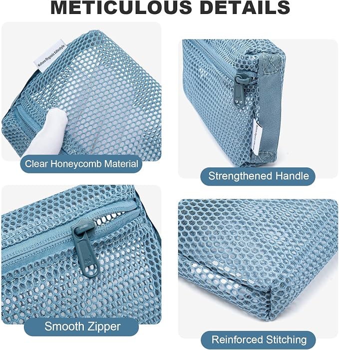 NOL 3-Pack Mesh Travel Toiletry Bags - Clear Zipper Travel Organizer, Airport Carry-On Compliant Reusable Cosmetic Makeup Bag for Women & Men (Dusty blue) - Image 6