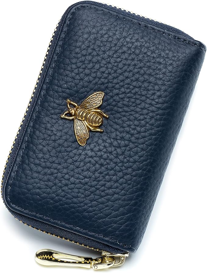 imeetu RFID Credit Card Holder, Small Card Wallet Women, Leather Card Case | Genuine Leather Women's Card & id Cases, Change Coin Purse with Zipper Keychain id Window, 20 Colors & 3 Styles, Daily, Gifts by imeetu