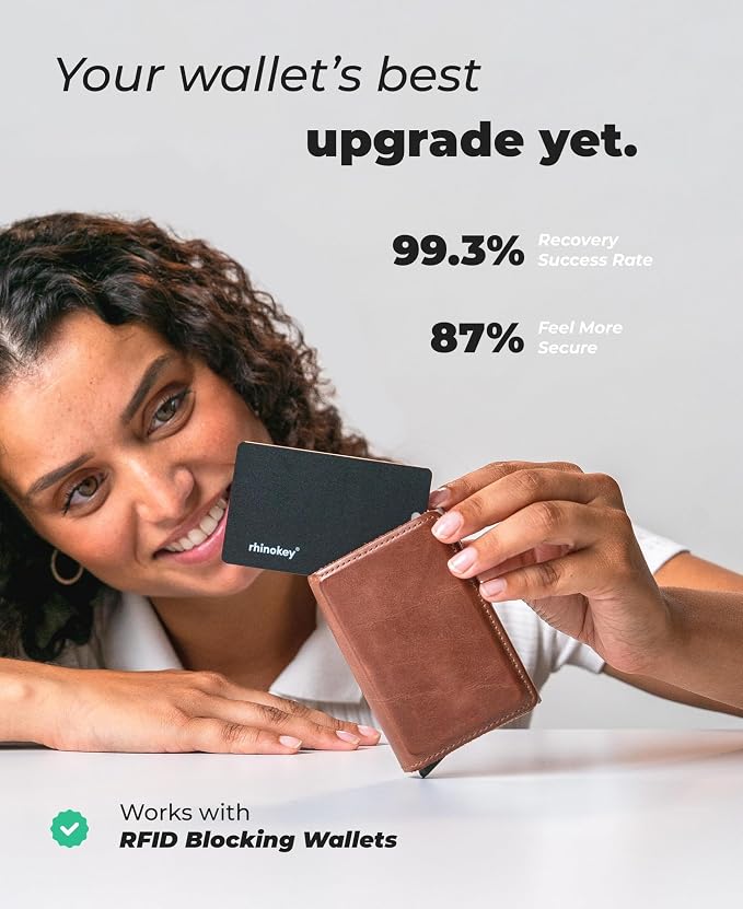 Rhinokey® Wallet Tracker Card Apple MFi Certified,0.07in IP68 Rechargeable | (iOS Only) Slim 0.07in Rechargeable IP68 Waterproof Tracker Item Finder Credit Card Tracker with Keychain Hole for Luggage - Image 7